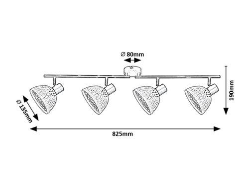 Spot Rattan, 4 x E14, negru mat
