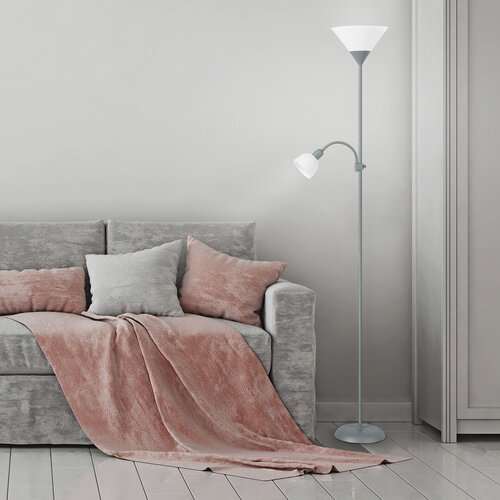 Lampadar Action, 1 x E27 + 1 x E14, argintiu