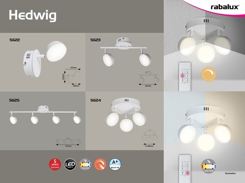 Spot Hedwig LED cu Telecomanda, 16W, 1400lm, lumina reglabila (2700K - 5000K)