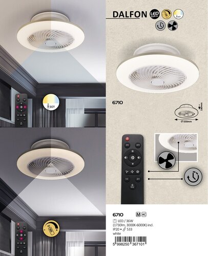 Plafoniera Dalfon LED cu Telecomanda, 36W, 2100lm, lumina reglabila (3000K - 6000K)
