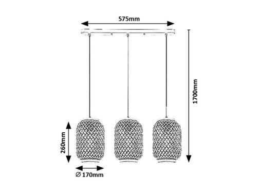 Pendul Adalla, 3 x E27, Negru