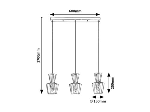 Pendul Abra, 3 x E27, Negru