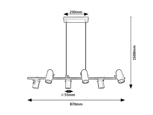 Pendul Maximilian, 6 x GU10, Negru
